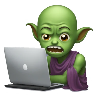 Crying imp infront of computer sticker