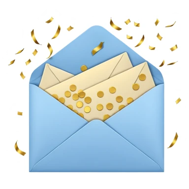 white envelope and gold confetti sticker
