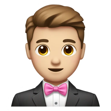 a Asia Cute Gay headhunter(white skin& brown hair) with pink bow tie and heart eyes sticker
