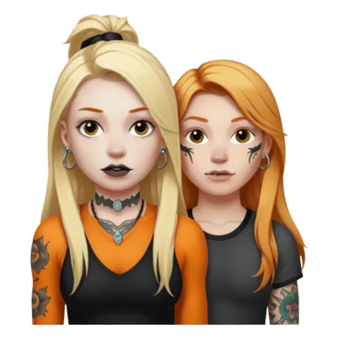 girl with long blonde hair, black tattoos and a septum piercing next to an athletic ginger girl with tattoos and a septum piercing sticker