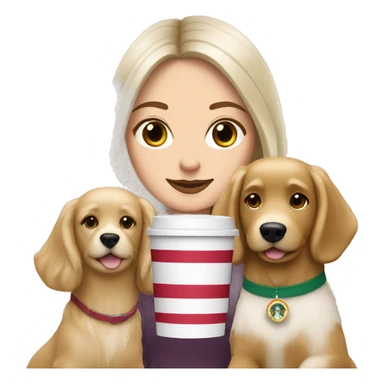 brunette white girl drinking starbucks with 2 golden retriever dogs sticker