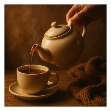 a teapot pouring tea into a cup, warm and cozy feeling sticker