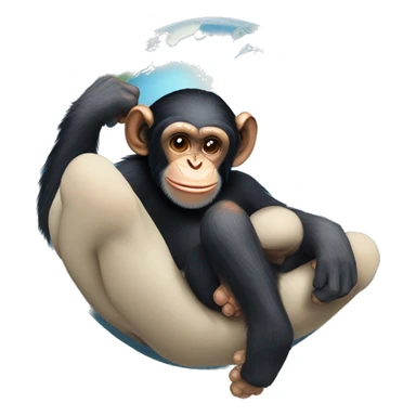 Low angle close-up: A chimpanzee placing the tiny, insignificant Planet Earth between its sweaty toes to relax. Above the figure, bold text reads: "NASA, MONSTRA BEM, MEUS PÉS SUADOS, SEUS MICROS."
 sticker