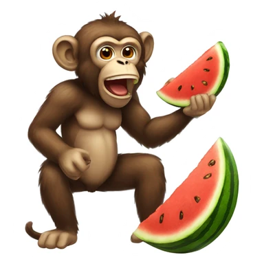 monkey eating watermelon and fried chicken sticker