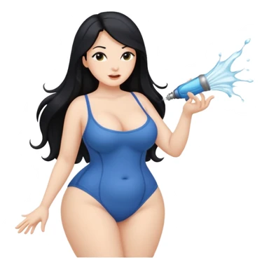 White naked curvy woman with long black hair and big ass side view squirting  sticker