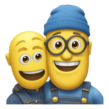 men hugging a minion sticker