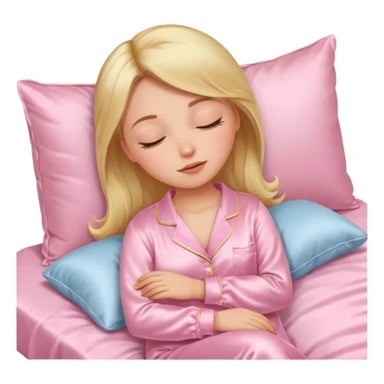 Mulher dormindo de pijama na sua cama de cetim rosa bebê sticker