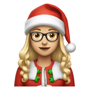 girl wearing Christmas clothes, with long blonde hair, glasses and red santa hat  sticker