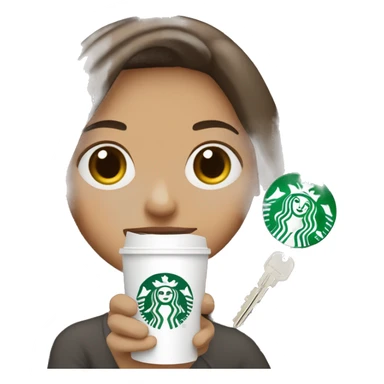 girl with brown hair and white hair holding a starbucks coffee and car keys sticker