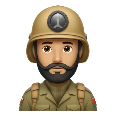 VERY TIRED, swarthy, Iraqi soldier in a casque, casque without insignia, with a beard sticker