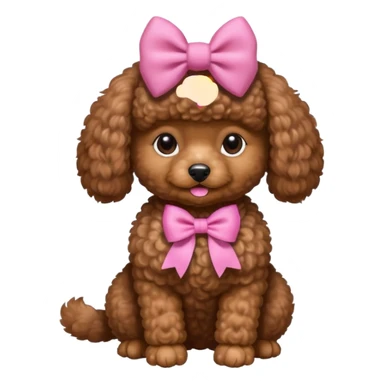 Brown toy poodle with pink bow sticker