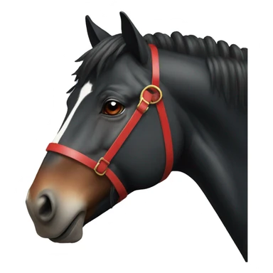 a black horse with a white stripe on its nose and red strands in its mane sticker