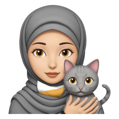 wanita berhijab warna abu abu dengan 1 kucing sticker