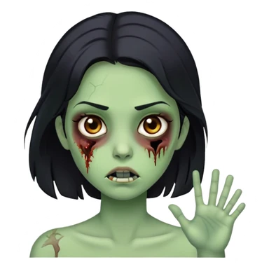 zombie girl, green skin color, no bruises on her face, neutral face, black hair, brown eyes  sticker