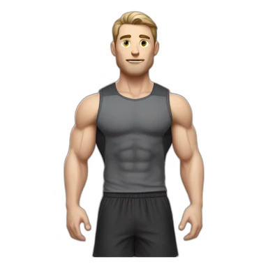 Pale skinned Fit Man With the biceps and dark brown hair in black shirt, gray sports shorts and white Sneakers Relies on the crossbar sticker