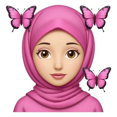 apple style emoji of a girl ASMR content creator, wearing a stylish pink hijab with butterfly hairclips on both sides (left and right), friendly and creative expression sticker