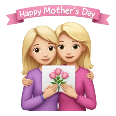 White woman with blonde hair and white woman with blonde hair, hugging with a sign that says happy Mother’s day above their heads sticker