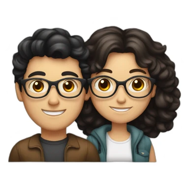 a white Boy with black hair and curler and with glasses on, and a white girl with long brown hair without glasses hugging each other sticker