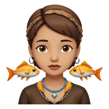 ancient girl wearing fish bone necklaces and leather shirt sticker