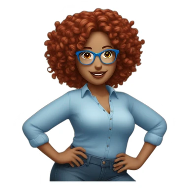 a-curvy-girl-with-dark-red-curly-hair-and-blue-glasses dancing sticker