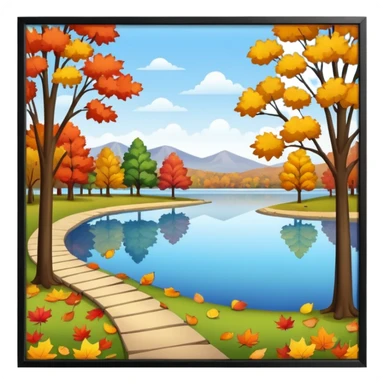 a park with a lake in autumn season sticker
