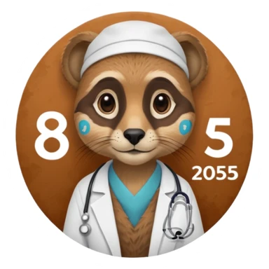 Suricate médecin avec écris "805" et "promo 2025-2030" avec un cercle rond au fond sticker