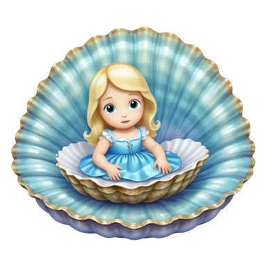 charming baby oyster from Alice in Wonderland, resting on a shimmering shell bed sticker