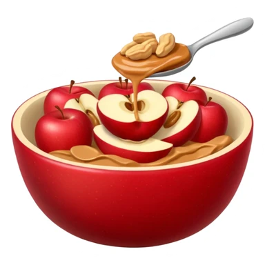 apple pieces in bowl with peanutbutter sticker