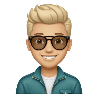 14 year old Mexican with a pompadour with the left side of his hair a little bit on the face grinning with sunglasses sticker