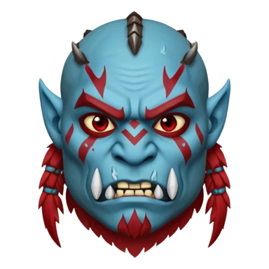 Fantasy orc portrait emoji, icy blue and deep red frost war paint on face, brutal winter warrior mood, strong facial features, minimal tribal design, clean high readability emoji style, male/female variant
 sticker