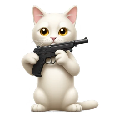 Beige white Cat with toy gun sticker