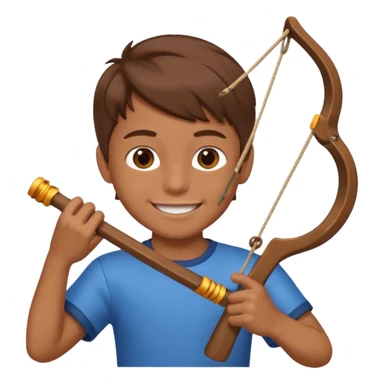 a boy shooting a slingshot while smiling sticker