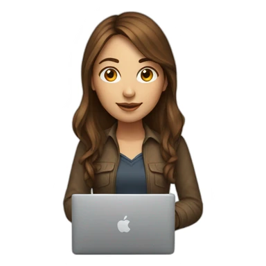 Beautiful programmer girl with brown hair working with MacBook sticker