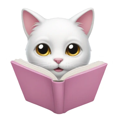 White cat is reading soft pink book sticker