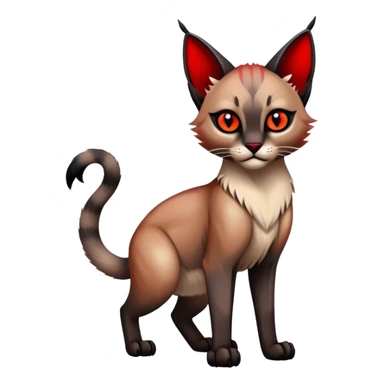 Gothic exotic Red and black and edgy and cute shiny Fantasy-Siamese-Bobcat-Caracal-Lykoi-feline-Fakémon-feline-hybrid (full body) sticker