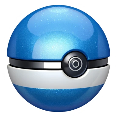 blue pokeball emoji, top half is a more saturated blue, bottom half is white, black stripe, with a white sheen, with a pearlescent finish, with a glitter sparkle effect sticker