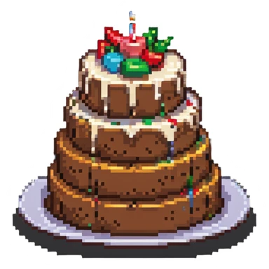 pixel art of a cake with multiple bites taken out of it sticker