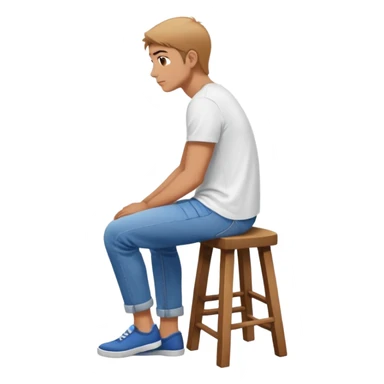 a person sitting on  stool with straight back turn. sticker