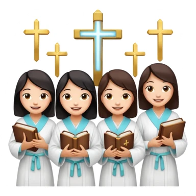 eight asian girls holding bibles and crosses and laughing to each other sticker