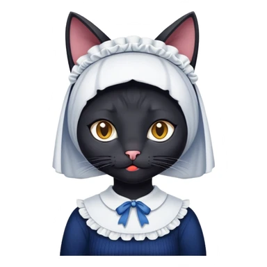 Чёрная кошка с селиной на голове в кофте горничной цвета sticker