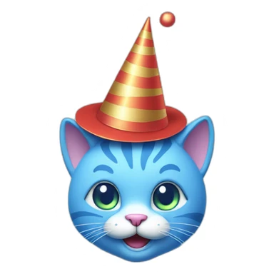 blue dancing cat with a party hat as line illustration sticker
