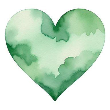 minimalist watercolor heart icon, monochromatic green washes, soft bleeding edges, on textured white paper, serene and emotional, perfect for app icon, transparent background, flat lay --style raw --stylize 150 sticker