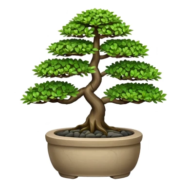 Bonsai Tree – Miniature tree in small pot, trimmed carefully, stone pot sticker