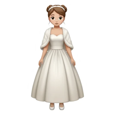 , chica blanca, pelo castaño, pelo recogido con mondongos, vestido novia largo que no se vean los pies con chal invierno corto,cuerpo entero zapatos sticker