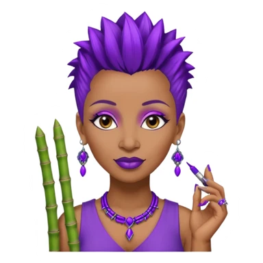 57 years young,  brown skinned Black queen with a  no hair on side and a  mohawk hairstyle, purple lipstick,  purple eyeshadow,  droopy looking  eyes, bamboo design 
 earrings with the name Draya personalized on them.  sticker