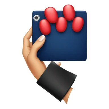 a female hand with a red manicure holds a dark blue notepad sticker
