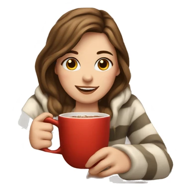 a white girl with brown hair sitting by the fireplace with hot chocolate  sticker
