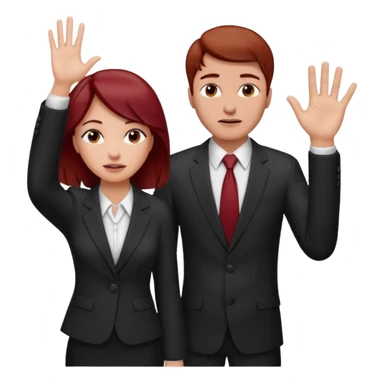 now make the girl u created in bussines outfit waveing with dark red hair and the man u created facepalm sticker