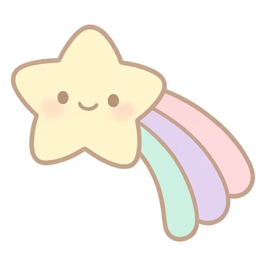 cute soft yellow shooting star, smiling face, pastel trail, no limbs, full body, soft pastel kawaii style, transparent background sticker