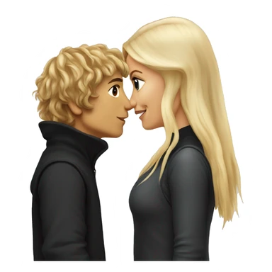 Pippin-hobbit wearing black hoodie kissing pretty straight hair blonde woman with attractive top sticker